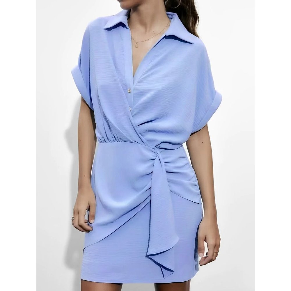 Commense NWT Zippered Wrap Shirt Dress in Blue size Small